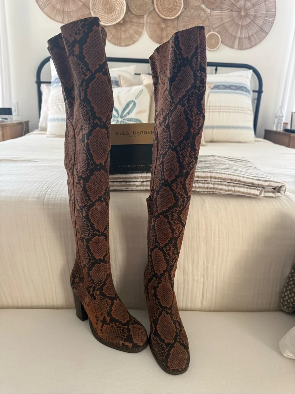 Kelsi Dagger Brown Snake-Print Over-the-Knee Boots